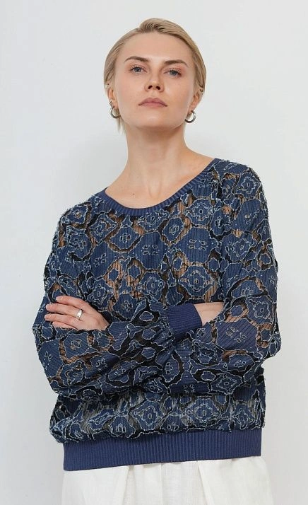 Блуза из кружева и денима GRIOL