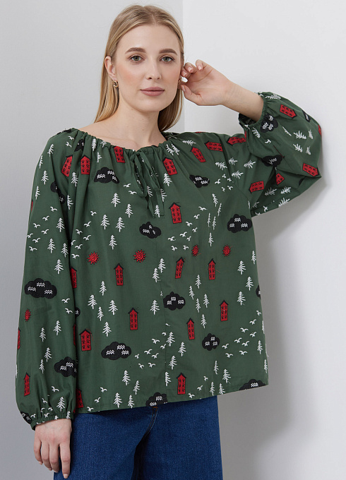 Блузка из хлопка с вышивкой GRIOL Блузка жен. 318378.11312.3501Y Зелёный  (1)