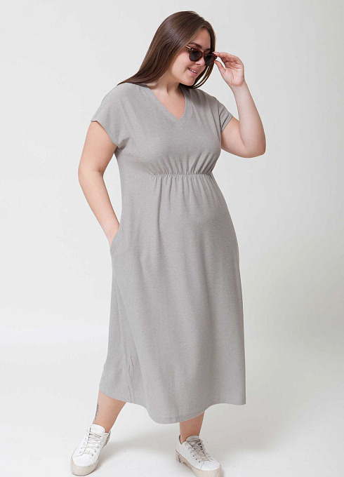 Платье со сборкой для женщины,  серый цвет