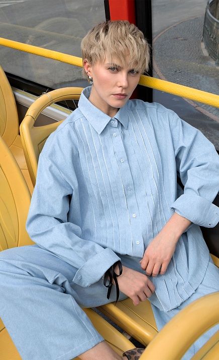 Рубашка из денима с рюшами GRIOL Рубашка из денима с рюшами GRIOL