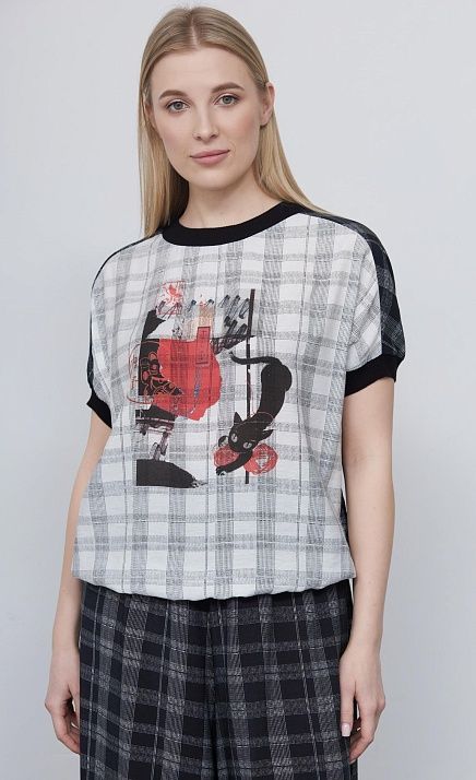 Блуза в клетку с печатью GRIOL Блуза в клетку с печатью GRIOL