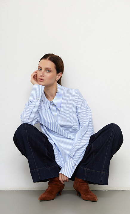 Блузка в полоску с отлетной полочкой GRIOL Блузка в полоску с отлетной полочкой GRIOL