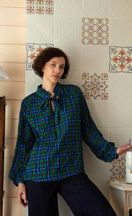 Блуза в клетку с воротником аскот GRIOL Блуза в клетку с воротником аскот GRIOL