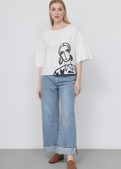 Блузка oversize с печатью и декором GRIOL