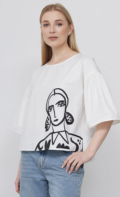 Блузка oversize с печатью и декором GRIOL