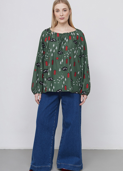 Блузка из хлопка с вышивкой GRIOL Блузка жен. 318378.11312.3501Y Зелёный  (2)