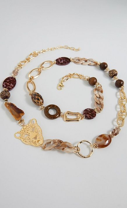  GRIOL. Колье Кожаный Лео1 Коричневый 